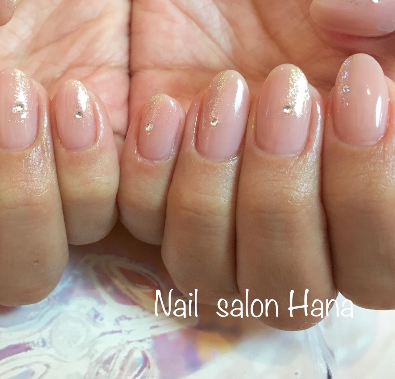 ピンクベージュ グリッターネイル Nail Salon Hana