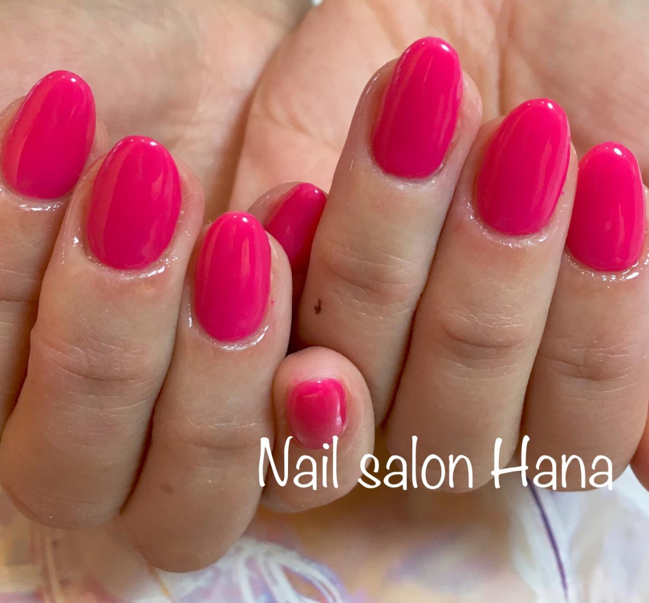 ビビットピンク ワンカラー Nail Salon Hana